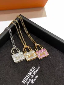 Hermes padlock diamond rose gold pendant chain necklace-3837  